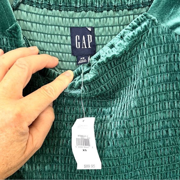 NWT Gap Velvet Smocked Puff Long Sleeve Mini Dress in Green Pine Size XS - Picture 8 of 11
